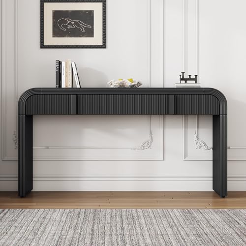 Unique Modern Console Table with 2 Drawers Rounded Silhouette and Smooth Surface Sofa Table, Curved Console Tables for Living Room and Entryway (Black) JIJIWANG