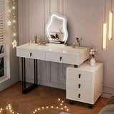 KDCAS Vanity Desk with Mirror and Lights| Small Makeup Vanity Set with Adjustable Cabinet & 5 Drawers Storage| Modern Dressing Table for Small Spaces & Bedroom(White and Black) KDCAS