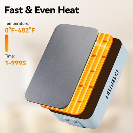 D9A91 2 in 1 Heat Press Machine, Hat Press Machine.for Caps, T-Shirt & More, Curved Heating Plate and Silicone Base,Heat Up Fast and Even,No Crease,LCD Digital Temperature &Timer Control-Light Blue D9A91