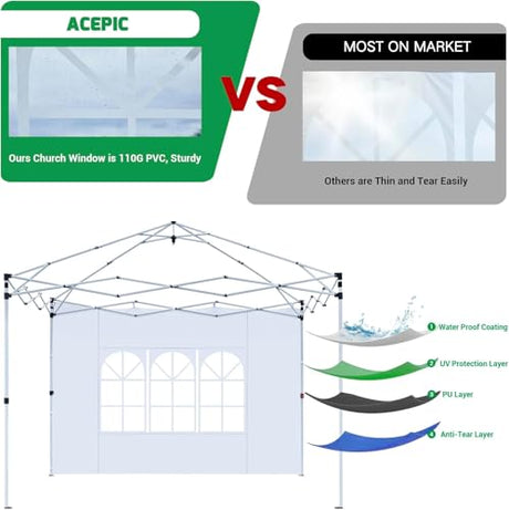 Acepic 2Pcs Instant Canopy Tent Sidewalls for 10x10 Pop-Up Canopy, Garden Gazebo, 210D Oxford Fabric Waterproof, White (Canopy Tent NOT Included) Acepic