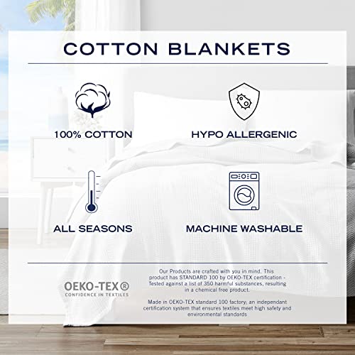 Nautica - Queen Blanket, Ring Spun Cotton Bedding, Medium-Weight for All Seasons, Oeko-Tex Certified (Chevron Navy) Nautica