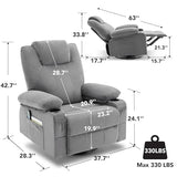 Weture Swivel Rocker Recliner Chair with Heat and Massage, Big Oversized Rocking Single Sofa for Living Room, 360 Degree Swivel Recliner Chair with Cup Holders and USB Port (Fabric, Grey) Weture