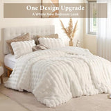 YIKUSH White Comforter Set King – Ultra Soft & Warm Faux Fur Comforter for Winter, Elegant Fluffy Comforter King Set with Pillowcases, Cozy White Bedding Set YIKUSH