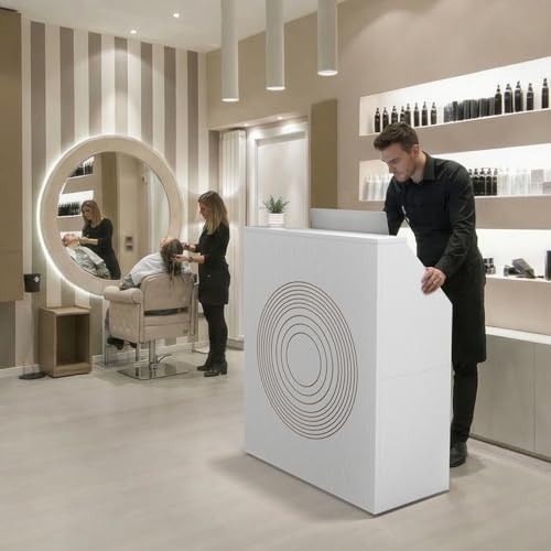 IGERI Small White Reception Desk with Counter for Salon 31.5 Inch Front Modern Standing Receptionist Room Tables Checkout Counter for Office