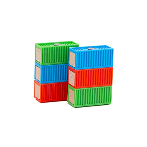 ORBRIUM 11 Pcs Intermodal Freight Trains Set for Wooden wood Railway Includes 2 Diesel Engines, 3 Container Flat Cars, 6 Shipping Containers Compatible with Thomas, Brio, Chuggington, Melissa and Doug Orbrium