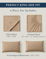 LANE LINEN 100% Organic Cotton Sheets Set, Long- Staple Percale Weave Ultra Soft Best- Bedding Sheets for Bed, GOTS Certified, Fits Mattress Upto 15inch Deep Pocket (King, Taupe) LANE LINEN