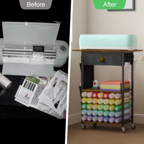 Craft Organizers and Storage Cart: Craft Room Cart for Organizing Cutting Accessories and Machine, Vinyl Roll Storage and Organization Holder, Heat Press Stand Table with Wheels Lyuwanxian