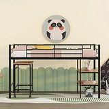 Harper & Bright Designs Twin Loft Bed Low Loft Bed Frame with Storage Shelves and Movable Table with Wheels, Metal Low Loft Beds Small Room/Low Ceiling Bedroom with Guardrail and Ladder, Black Harper & Bright Designs