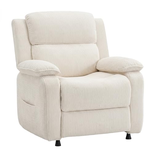 EROMMY Electric Recliner Chair, Oversized Power Recliner with USB Charging Port & Side Pockets, Heavy Duty Corduroy Reclining Sofa Chair, Wide Seat Living Room Chair for Adults, Beige