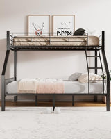 Miscoos Twin XL Over Queen Bunk Bed, Heavy Duty Bunk Bed with Safety Ladder and Full-Length Guardrails, Metal Queen Bed Frame with Slats Support for Adults, Teens, Kids, Black Miscoos