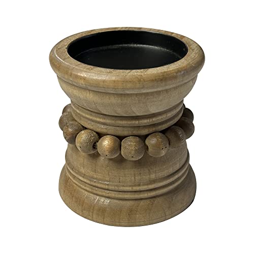 dwellington Farmhouse Rustic Wood Pillar Candle Holder for Pillar Candles, Decorative Beaded Candlestick Holder Stand for Home Décor, Gifts, Wedding (Natural) dwellington