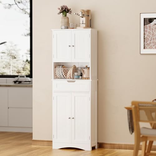 Gizoon 66” Elegant Versatile White Storage Cabinet for Kitchen and Bathroom - WoodArtSupply