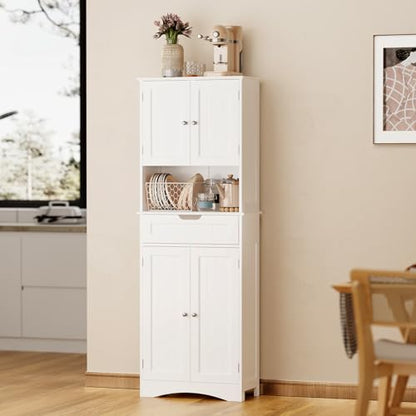 Gizoon 66” Elegant Versatile White Storage Cabinet for Kitchen and Bathroom - WoodArtSupply