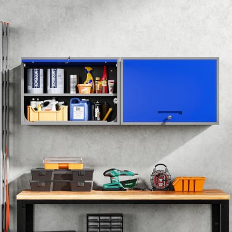 Yizosh Metal Storage Cabinet with Doors & Shelves - Wall Mounted, Floating - Blue Gray, 21.6" H - For Garage, Basement, Kitchen, Warehouse Yizosh