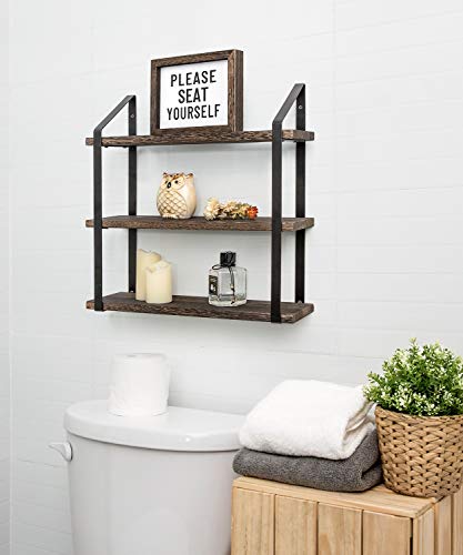 Mkono Floating Wall Shelves 3 Tier 17 Inch Rustic Hanging Shelf with Metal Bracket Wall Mount Wood Storage Display Shelves for Living Room Bathroom Bedroom Kitchen Office,Medium