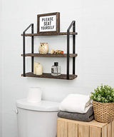 Mkono Floating Wall Shelves 3 Tier 17 Inch Rustic Hanging Shelf with Metal Bracket Wall Mount Wood Storage Display Shelves for Living Room Bathroom Bedroom Kitchen Office,Medium Mkono
