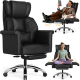 Ergonomic Office Chair with Footrest, Criss Cross Legged Desk Chair with Flip-Up Arms, Wider Thicker Spring Seat, Lumbar Pillow, Pet-Friendly, 500LBS Big and Tall Heavy-Duty Executive Leather Chair SUNNOW