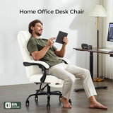 amseatec Office Chair, Big and Tall Office Chair with Foot Rest Ergonomic Chair Home Office Desk Chairs Reclining High Back Leather Chair with Lumbar Support(White) amseatec