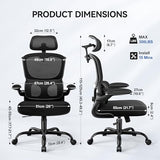ALLGOD Ergonomic Office Chair, Mesh Desk Chair with Lumbar Support, High Back Home Office Chair with Adjustable Headrest and Flip-Up Arms, Comfortable Computer Chair, Thick Cushion, 300 LBS, Black ALLGOD
