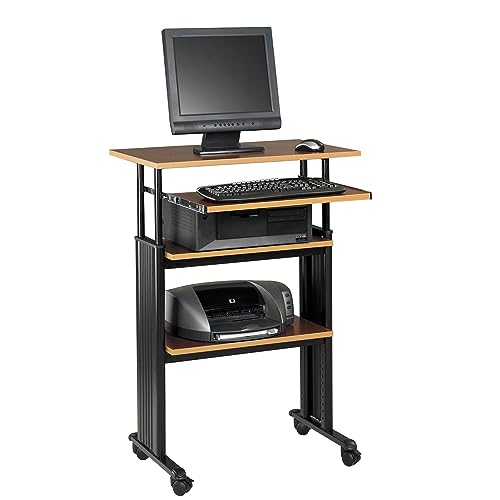 Safco 1929CY MUV Mobile Stand-Up Height-Adjustable Desk,Keyboard Storage, Steel Frame Construction, Durable Melamine Laminate Work Surface, 4 Wheels, Narrow Design Safco