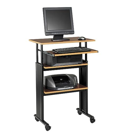 Safco 1929CY MUV Mobile Stand-Up Height-Adjustable Desk,Keyboard Storage, Steel Frame Construction, Durable Melamine Laminate Work Surface, 4 Wheels, Narrow Design Safco