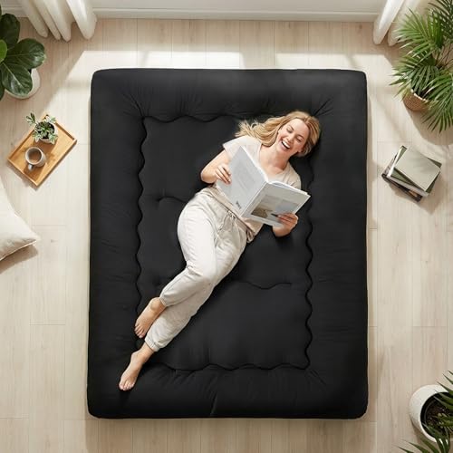 DUMOS Japanese Floor Mattress Twin Size 4-Inch, Futon Mattress Foldable with Removable Washable Cover, Portable Roll Up Tatami Mat for Kids Room, Dorm, Sleepovers and Solo Sleeper, Black DUMOS