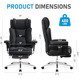 OwgeinSet Big and Tall Office Chair, Ergonomic Leather Reclining Chair with Footrest, High-Back Comfy Executive Computer Desk Chairs with Lumbar Support, Wide Seat, 400LBS (Black) OwgeinSet