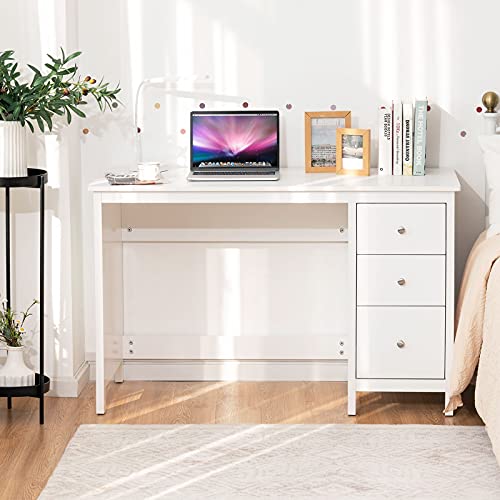 Tangkula White Desk with Drawers, Modern Home Office Computer Desk with Storage Drawers & Spacious Desktop, Compact Writing Study Desk Laptop Desk for Bedroom, Multipurpose Workstation - WoodArtSupply