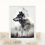UIBDVKS Black and White Wolf 5D Diamond Painting Kits for Adults, Wildlife Wolf with Trees Diamond Art Kits for Gift Home Wall Decor 12x16 inch UIBDVKS