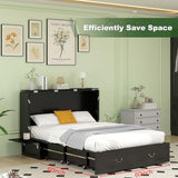 TemkTuek Queen Size Murphy Bed Cabinet with Drawers Storage & USB Charging Station, Space-Saving Hideaway Bed for Guest Room & Small Bedroom 84" L x 60" W x 44" H Black-7(NOT Included Mattress) TemkTuek