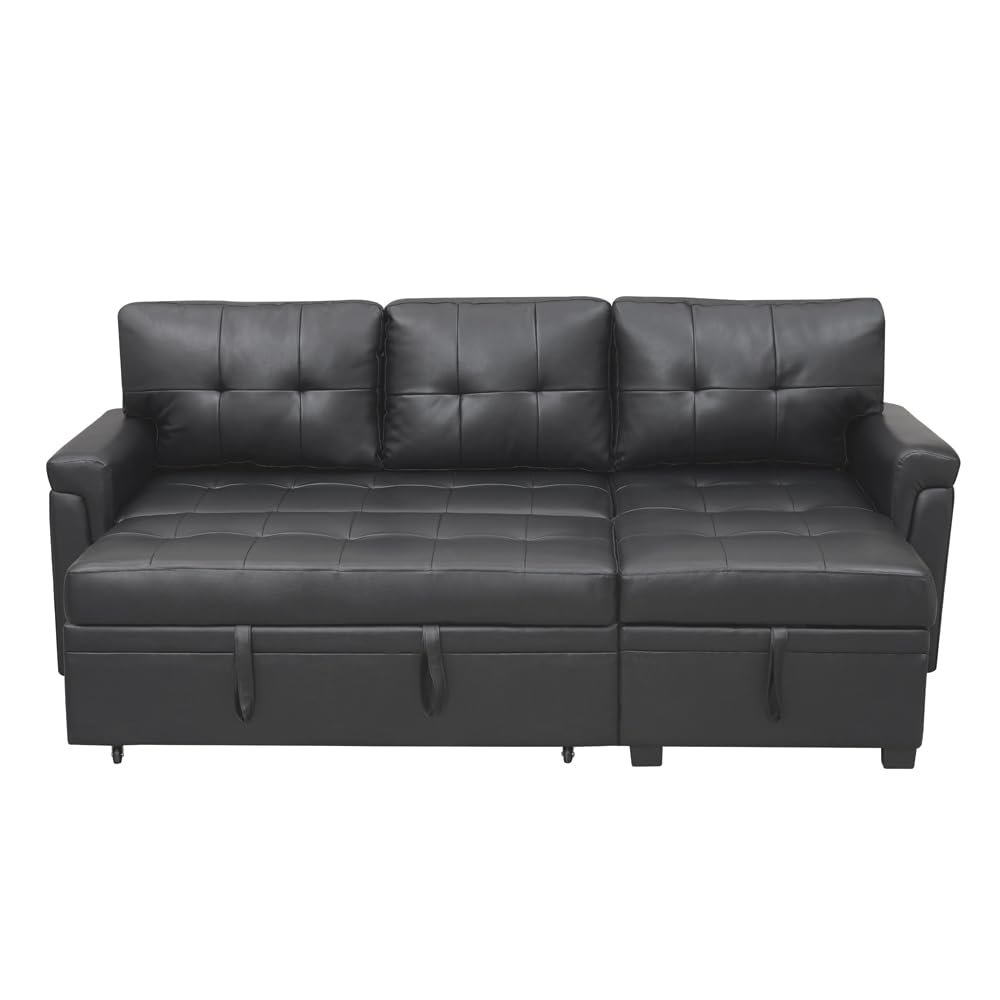 Naomi Home 85 in. Convertible Sofa with Storage, Reversible L Shape Sofa Couch with Chaise, Comfy Sectional Couches for Living Room, Black - Air Leather