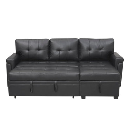 Naomi Home 85 in. Convertible Sofa with Storage, Reversible L Shape Sofa Couch with Chaise, Comfy Sectional Couches for Living Room, Black - Air Leather