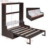 YOPTO Murphy Bed Cabinet Queen Size with Cushion,Folding Wall Bed Frame W/Sofa Chair and Wood Slat Support,Space-Saving Hidden Platform Bed for Bedroom,Guest Room,Home,Office,Espresso YOPTO