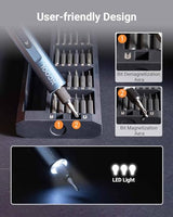 XCOOL Mini Electric Screwdriver, 52-in-1 Precision Electric Screwdriver 400RPM with 5 Torque Settings, 48 Drill Bits, Pry Bar, Led and Tweezers, Electric Precision Screwdriver Kit for Pc Building XCOOL