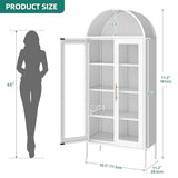 YITAHOME 71" Arched Glass Display Cabinet, Tall Metal Storage Cabinet with Adjustable Shelves and Glass Doors, White YITAHOME