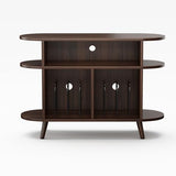 LIVEHOM Large Round Record Player Stand, Wood Record Storage Cabinet, Vinyl Record Holder with Display Area, Mid Century Modern Turntable for Living Room, Bedroom LIVEHOM