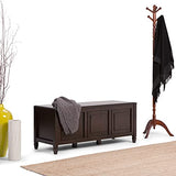 SIMPLIHOME Connaught SOLID WOOD 51 inch Wide Storage Bench Trunk with Safty Hinge, Multifunctional Traditional in Dark Chestnut Brown SIMPLIHOME