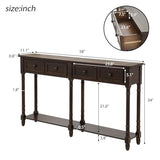 Amposei Retro Classic Wood Console Table 58-Inch Long Narrow Sofa Entry Table with Drawers & Open Shelf for Living Room Entrance Hallway Furniture, Espresso Amposei