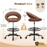 BESTFAIR Drafting Chair with Back, Height Adjustable Rolling Stool with Foot Rest, Tall 360° Swivel Stool PU Leather Chair with Wheels for Home Office, Standing Desk, Brown BESTFAIR