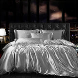 Natural Mulberry Silk-Blending Fabric Duvet Cover Set Satin Bedding Set Queen Size Silky Quilt Cover Set 3 AU Single Size 4 pcs#Set Suwequest
