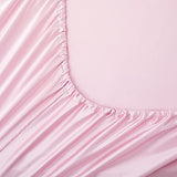 Satin Fitted Sheet, Full Fitted Sheet Only, 1 - Piece Ultra Soft Deep Pocket Single Silk Bottom Bed Sheet Full - Pink Luxbedding