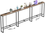 SANXUO 102 Inch Extra-Long Narrow Console Table with Charging Station (2 Outlets + USB-C), Sofa Table,Behind Couch Table with 3-Tier Storage Shelves for Entryway & Small Spaces (Rustic Brown) SANXUO