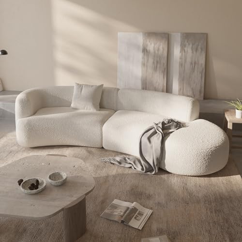 Acanva Modern Curved Sectional Living Room Couch, Minimalist Comfy Boucle Fabric Modular Sofa for Apartment, Home Office, 114" W Right Hand Facing, White Acanva