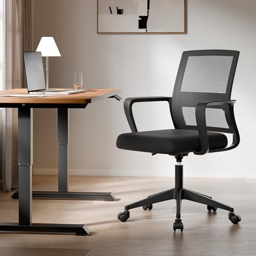 SUKIDA Desk Chair Mesh Office Chair with Upholstery Executive Office Chair with Armrests, Mid-Back Task Chair Height-Adjustable Computer Chair, Black SUKIDA