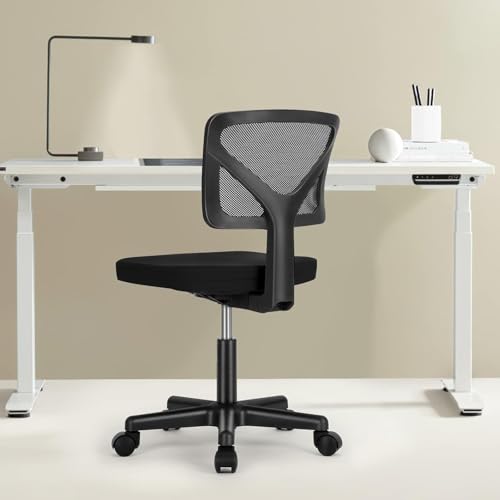 Sweetcrispy Small Office Desk Chair, Ergonomic Low-Back Mesh Rolling Work Swivel Chairs with Wheels, Armless Comfortable Seat Lumbar Support for Home, Bedroom, Study, Student, Adults,Classic Black Sweetcrispy