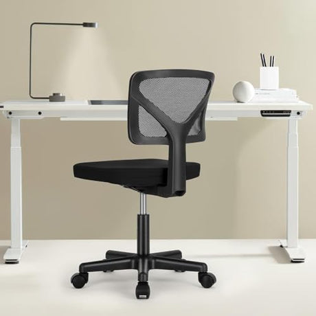 Sweetcrispy Small Office Desk Chair, Ergonomic Low-Back Mesh Rolling Work Swivel Chairs with Wheels, Armless Comfortable Seat Lumbar Support for Home, Bedroom, Study, Student, Adults,Classic Black Sweetcrispy