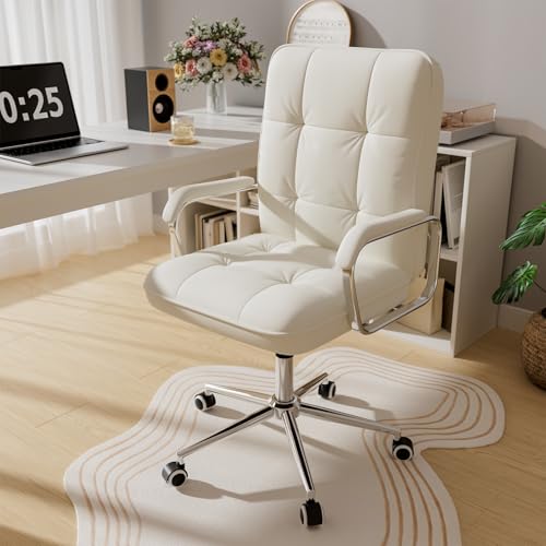 HomeZeer White Office Chair with Soft Leather, Swivel Computer Home Office Desk Chair with Wheels and Padded Arms, Adjustable Height and Tilt HomeZeer