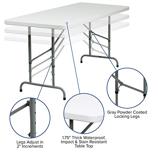 Flash Furniture Kathryn 6-Foot Height Adjustable Granite White Plastic Folding Table