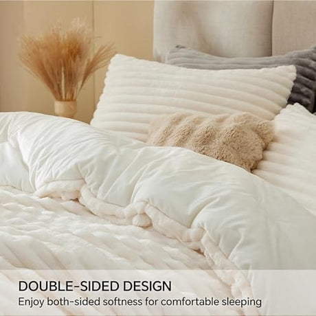 BEDELITE Fleece Twin Comforter Set -Super Soft & Warm Fluffy Cream White Bedding, Luxury Fuzzy Heavy Bed Set for Winter with 1 Pillow case BEDELITE