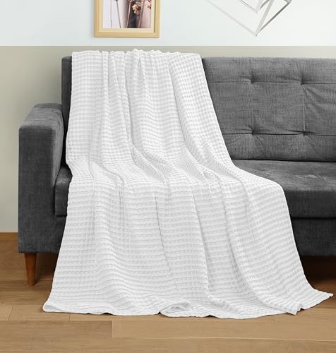 Utopia Bedding White 100% Cotton Waffle Blanket 300 GSM [Twin - 90x72 Inch] Soft Lightweight Breathable Dorm Bed Blanket for All Season Utopia Bedding